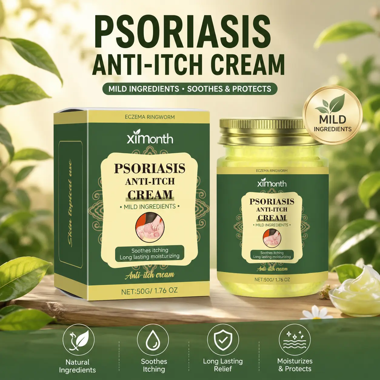 Psoriasis & Antifungal Treatment Cream with Cnidium Monnieri, Healing Relief for Itch, Ringworm, Redness & Dry Skin - Healthcare for Adults
