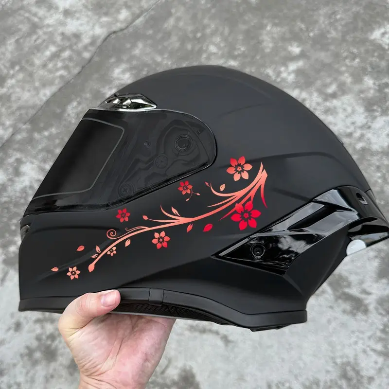 2PCS Cherry Blossom Pattern Motorcycle Stickers, Motorcycle Graphics Decal Set, Waterproof Easy To Apply Without Leaving A Trace, Suitable for Motorcycle Helmets, Cars, Personalized Decoration Custom Decal Decorative Decals, DIY Self-adhesive Must-have