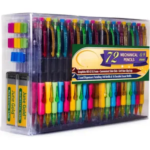 72 Mechanical Pencils, 0.9 mm HB #2 Lead, 2 Dispensers/w 160 Graphite Refills & 16 Refill Erasers, Break Resistant Lead, Convenient Side Click & Soft Non-Slip Grip
