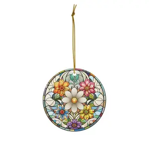 Colorful Mandala Christmas Ceramic Ornament - Flower Decorated Gift