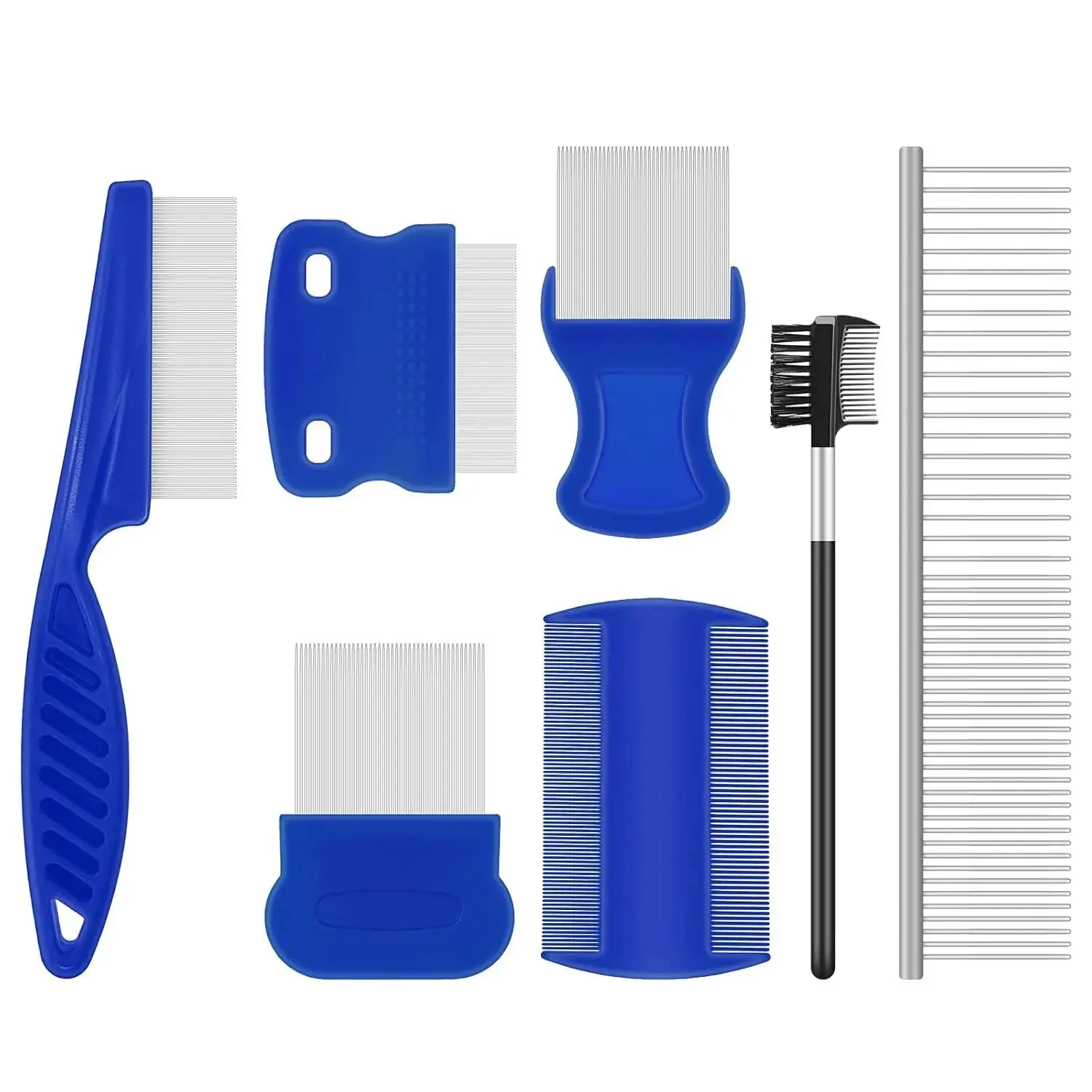 7 Pack Pet Grooming Combs - High-Quality Materials Set with 2 Needle Combs, Ergonomic Handles, Rounded Teeth for Flea/Lice Egg Removal, Tear Stain & Dematting Tool for All Pet Sizes (Meets Basic Grooming Needs), Stainless Steel, Thoughtful Gift, Tick Comb