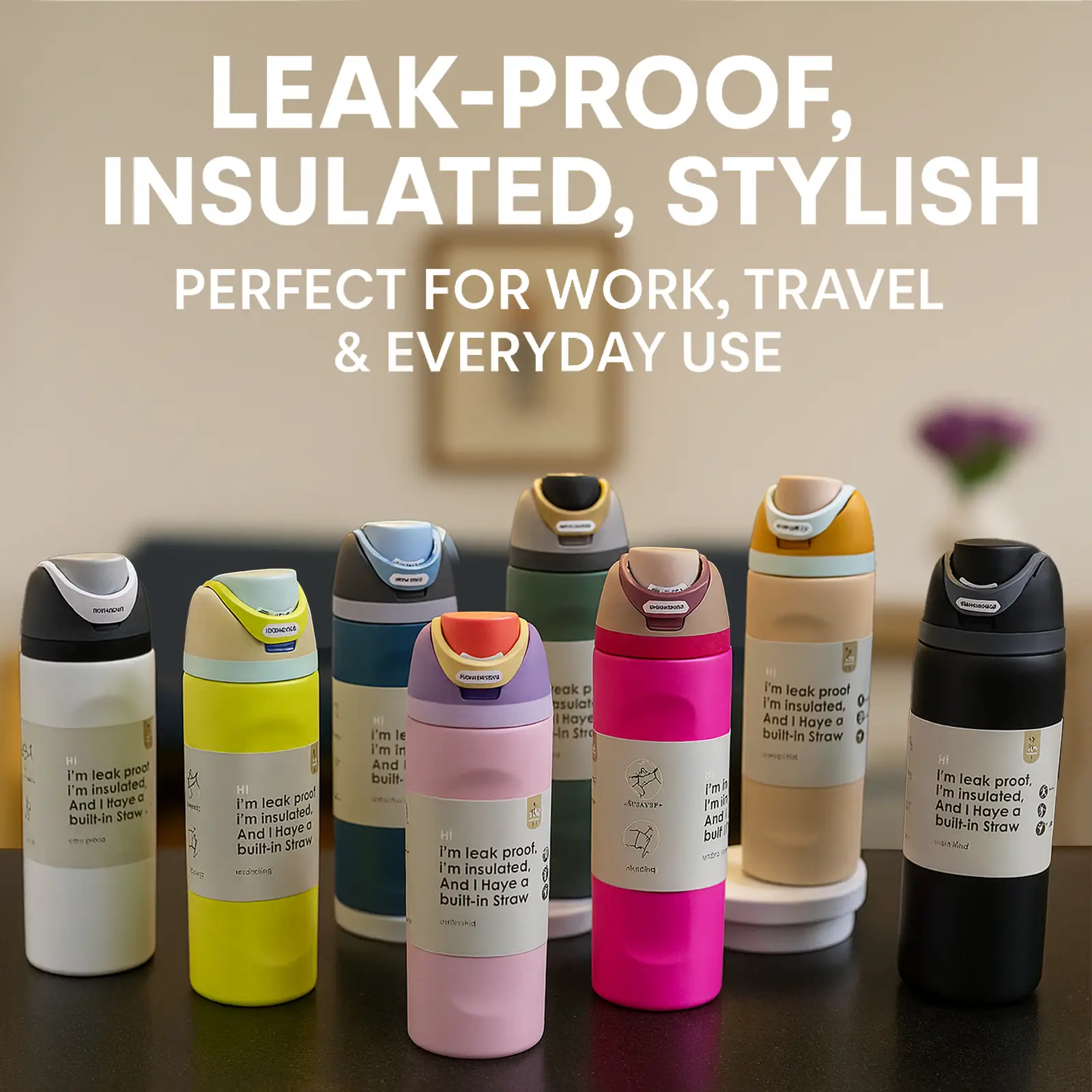 1Pc 19/24/32oz Vacuum Insulated Thermal Tumbler, Flip Lid Coffee Cup, Keep Hot 12H/Cold 24H, Leakproof Travel Vacuum Flask for Home Office Desk, Styli