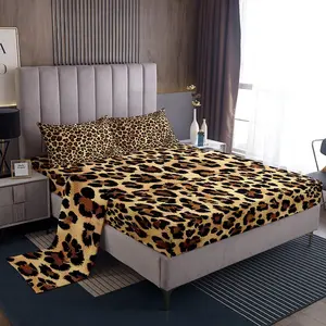 Black Brown Leopard Print Fitted Sheet,Women Cheetah Print Bed Sheet Set for Boys Girls,Men Africa Animal Wildlife Bedding Set
