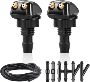 Front Windshield Washer Nozzle Kit with Fluid Hose & Connectors for Most Vehicles 2 Pieces Auto Detailing Supplies