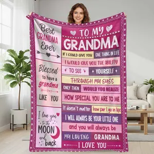 Grandma Themed Flannel Blanket with Meaningful Sentiment Letter Print, Ultra-Soft Lightweight Plush Bedspread, Ideal for Gifting to Beloved Grandmothers, Sofa Napping & Home Decor