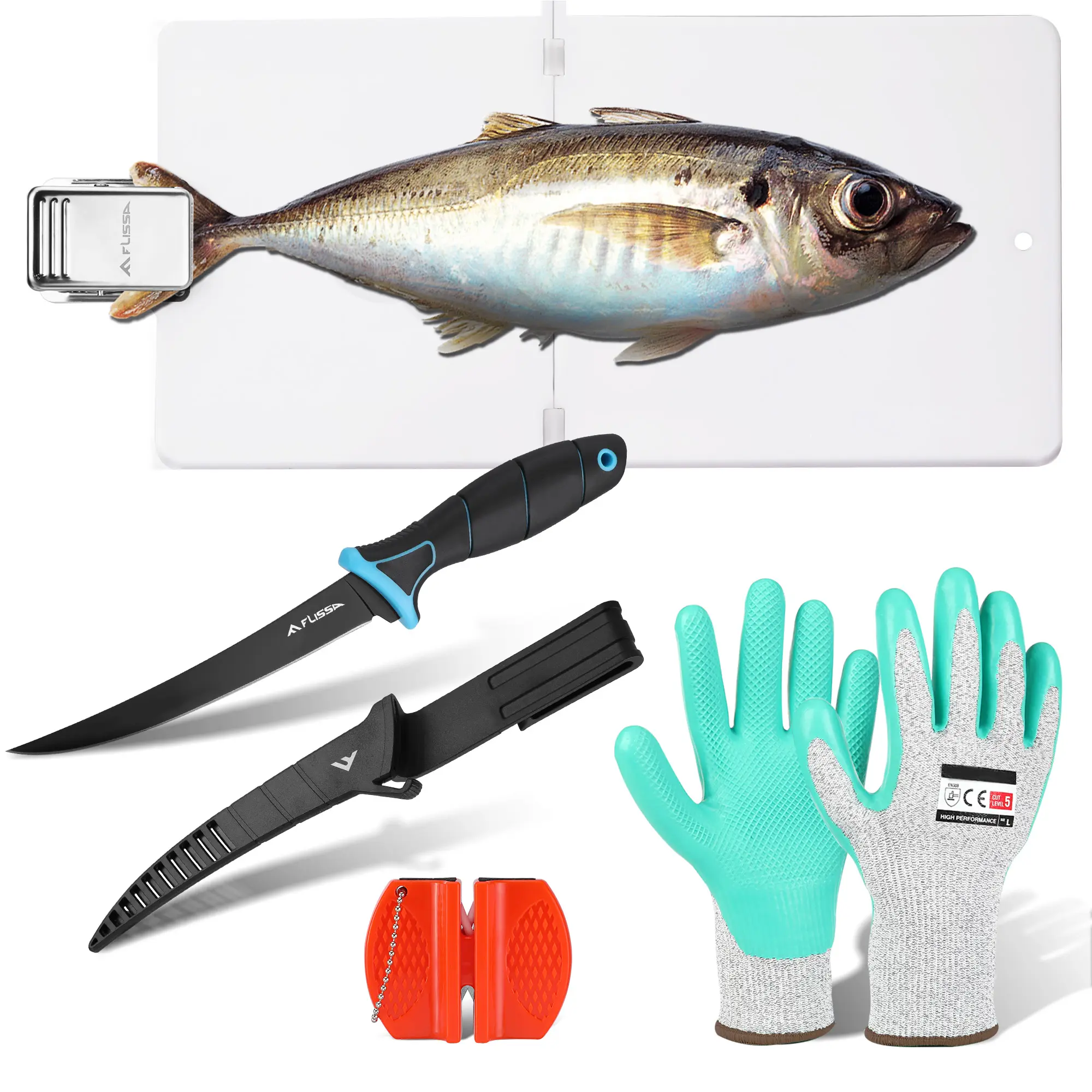 7" Fillet Knife, Foldable Fish Board with Clamp