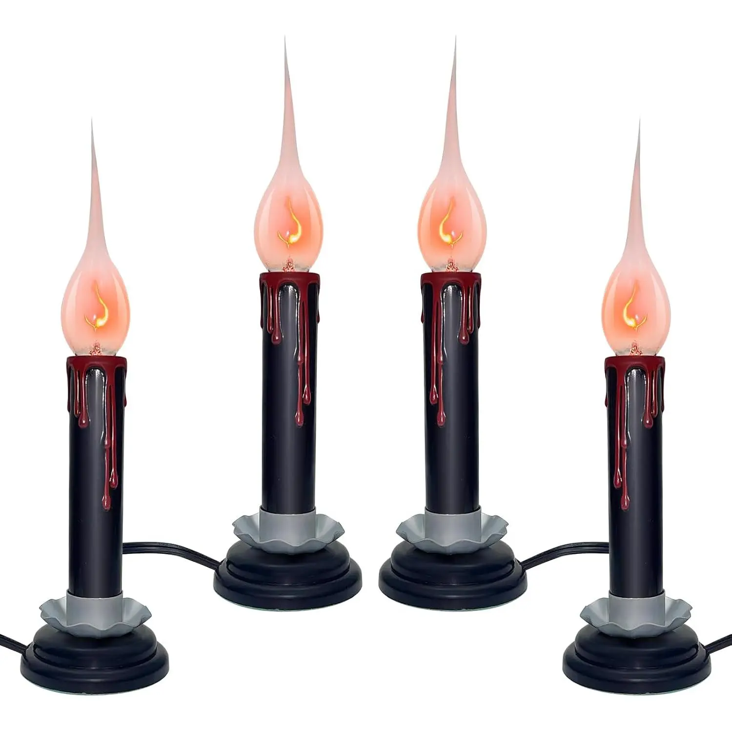 4-Pack Halloween Electric Window Candles, 5 Inch Black Candles with 1W Flickering  Bulbs, On/Off , Plug in Electric Candle Lamps for Halloween Table Holiday Theme Party Decor