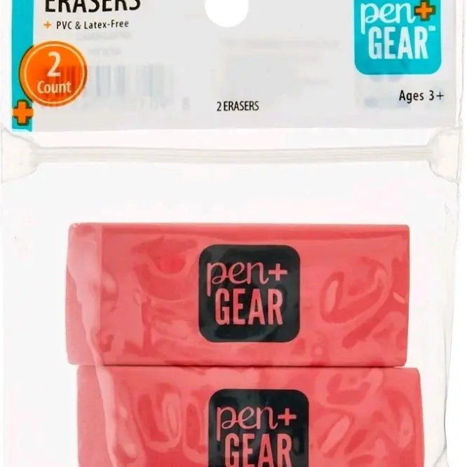 Pen+Gear Pink Block Erasers 2 Count - Ideal for Precise Erasing and Clean Surfaces