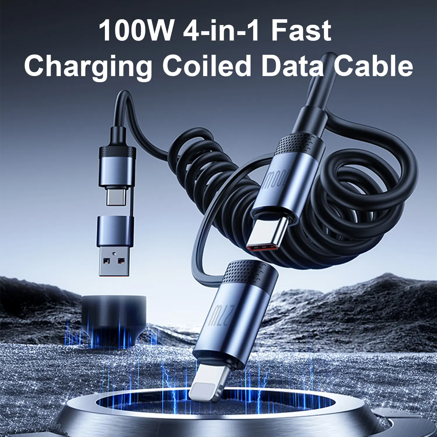 One Fish Universal spring 4-in-1 Multi USB Charging Cable with USB A, Type C, 100W Fast Charging&Data Sync for iPhone&Samsung One Fish Universal spring 4-in-1 Multi USB Charging Cable with USB A, Type C, 100W Fast Charging&Data Sync for iPhone&Samsung