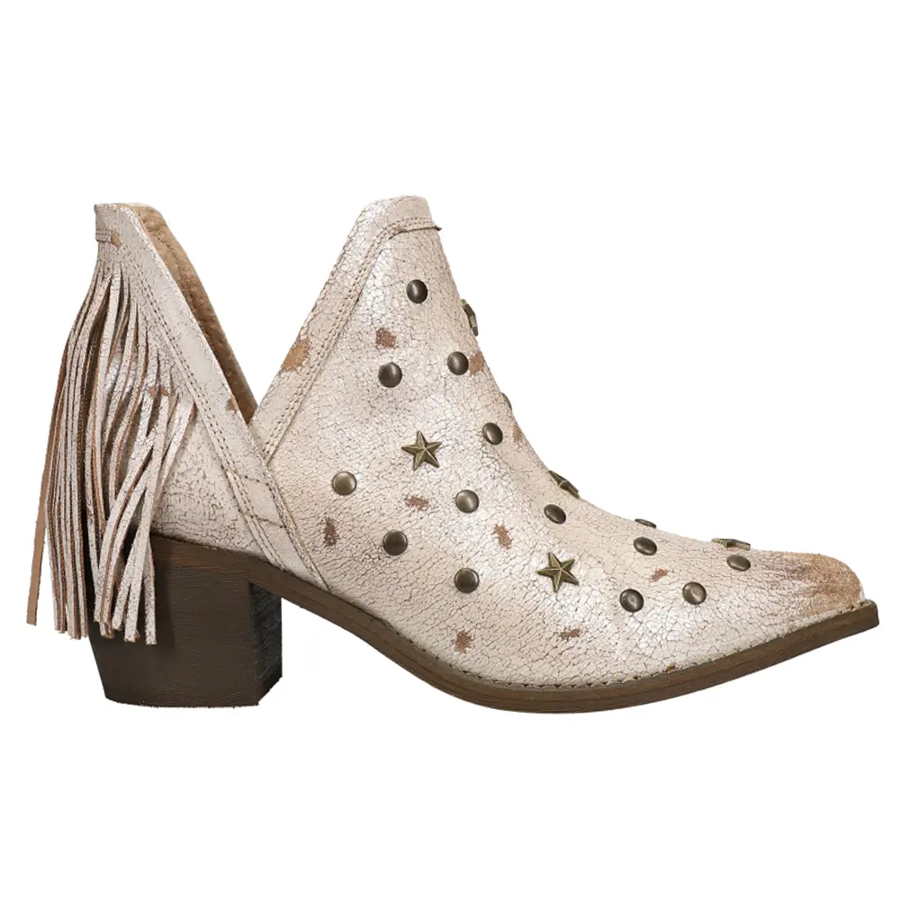 Corral Boots Womens Studded Fringe Pointed Toe Pull On  Casual Boots Ankle Mid Heel 2-3" - Beige