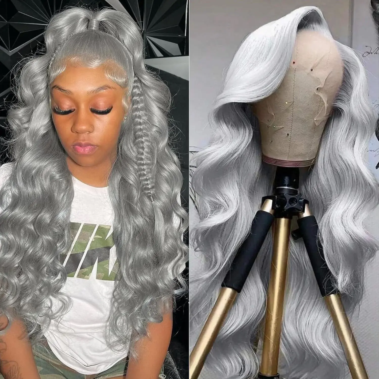 Crown Body Wave Silver Grey Lace Front Wigs Human Hair 13X6 HD Lace  Remy Brazilian  Crown Class Company