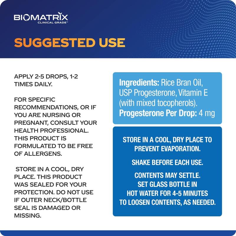 BioMatrix Pro-Adapt (4 mg per Drop, 500 Drops) Progesterone in Oil, Superior to Progesterone Cream, 50% More Product, Micronized, with Vitamin E