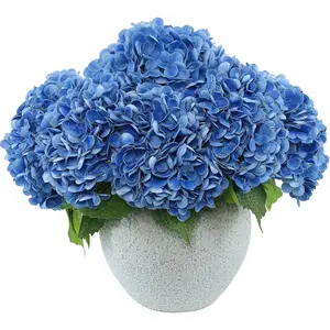 LFF 3Pcs Royal Blue Hydrangea Artificial Flowers, 8.66" Large Real-Touch Latex Blooms with 22" Long Stems, Faux Hydrangea for Outdoor Planter Indoor Home Table Centerpieces Wedding Decor Bouquets