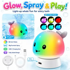 Gigilli Whale Bath Toy with USB‑C Charging Dock – IPX8 Fully Sealed Light‑Up Sprinkler, No Batteries, Rechargeable Pool & Bathtub Fountain Toy for Toddlers 1‑3 Fun Bath Time