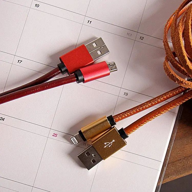 Leather Tassel Lightning Cable Keychain - Brown Leather Tassel with Clip Attachment