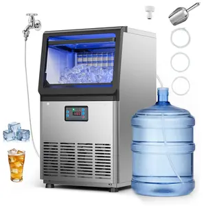 VEVOR Commercial Ice Maker Machine, 90 lbs/24h with 13 lbs Storage Capacity, Countertop/Freestanding/Under Counter, Stainless Steel Ice Maker with LED Display & Self-Cleaning, for Home Bar Restaurant