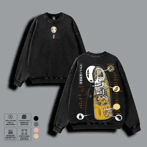Vintage No Face Spirit Graphic Tee Sweatshirt T-shirt, Retro Anatomy Art Washed Pullover, Oversized Streetwear Jumper, Japanese Studio Ghibli Apparel