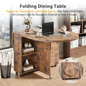 Jocoevol Folding Dining Table for 4 Kitchen Dining Room DinnerTable with Storage Drawer Space Saving Oval Foldable Drop Leaf Gateleg Furniture for Small Space (Vintage, 51 * 31.5 * 30)