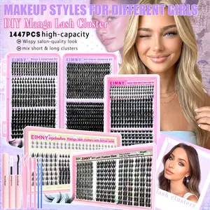 Spiky Eyelash Clusters, D Curl Individual Lashes with Bond&Seal, Tweezers and Brush, Mixed Styles Wispy Manga Lash Clusters with Bottom, Fairy Angel Wet Look Eyelash Extension, Reusable DIY Natural Fluffy Volume False Lashes for Daily Makeup