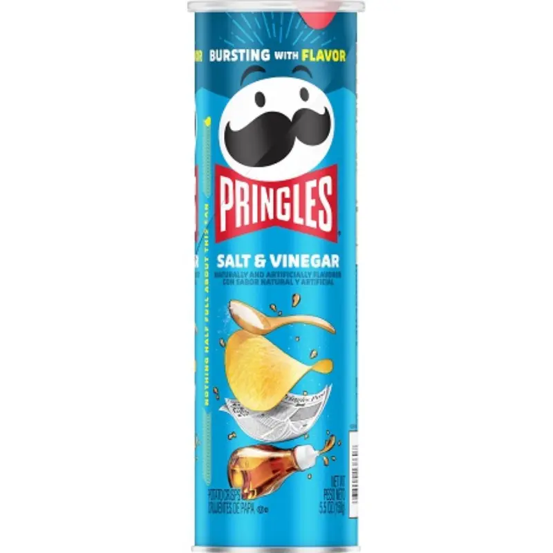Pringles Salt & Vinegar Potato Crisps Bundle - 7ct 5.5oz Resealable Cans, Iconic Saddle Shape, Crunchy ASMR Texture, Savory Tangy Flavor, Ambient Room Temp, Bulk Wholesale Pack for Party Snacks, Watch Party, All Ages, School Lunch, Any Occasion