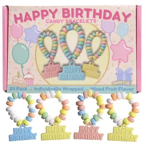 Happy Birthday Candy Bracelets, Individually Wrapped Bulk Party Favors, 24 Pieces Inside, 10.16 Ounces