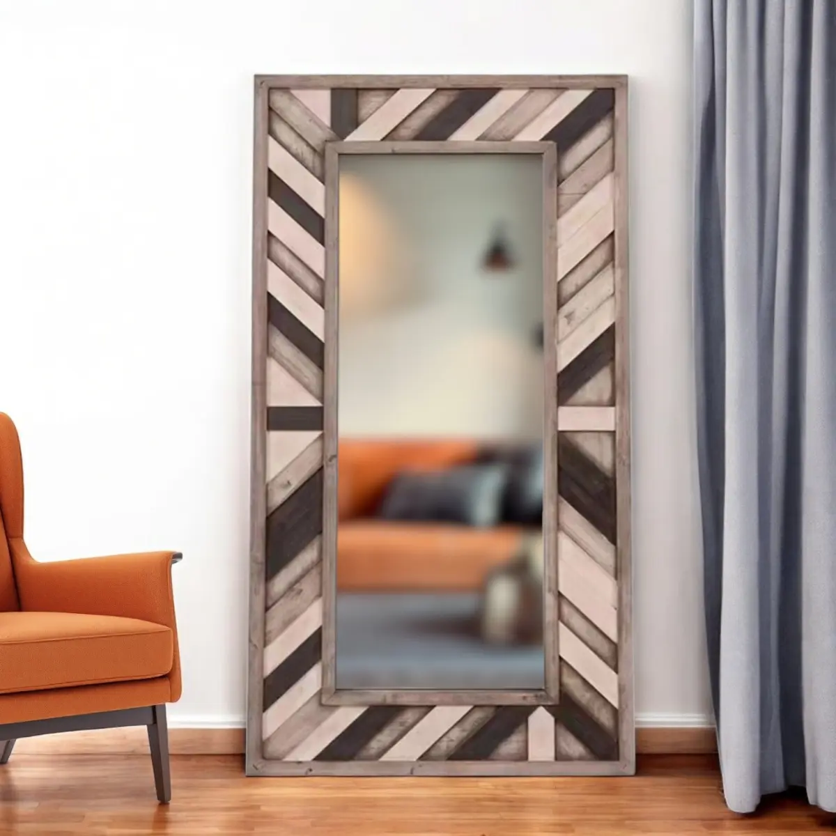 212 MAIN 71x32in Rectangle Wooden Framed Elegant Leaning Accent Mirror - Ivory & Gray, Purposeful Distressing, Wood Scoring Rub Through, Rent-Friendly Rustic Glass Home Decor for Bedroom, Classic Frame, Elegant Refresh, Easy Redecorating
