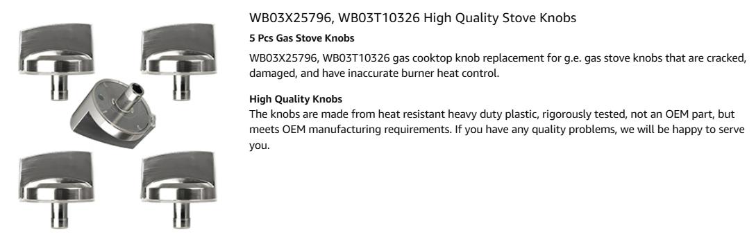 WB03X25796 Gas Cooktop Knob Compatible with ge Profile Stove Knobs, Fits PGP953SET1SS PGP986SET1SS PGP959SET1SS PGP976SET2SS - Replaces AP5986232 PS11721433 4362262 WB03T10326 Burner Range Knob - 5PCS