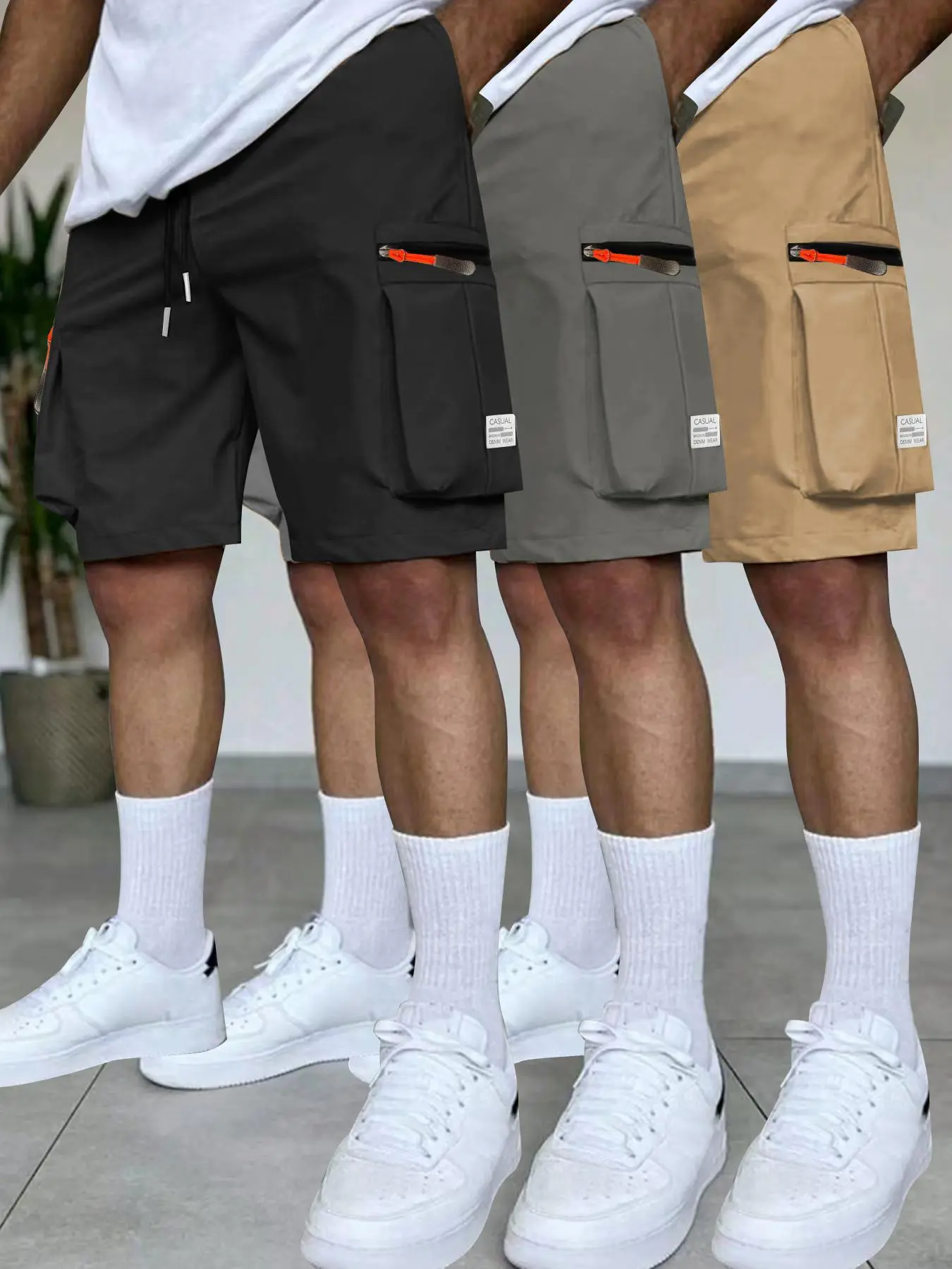 Men's Letter Print Multi-pocket Cargo Shorts, Casual Athleisure Shorts, Casual Breathable Work Shorts for Summer, Fashion Comfy Men's Bottoms for Outdoor Activities, Breathable Sports Shorts, Athleisure Street Shorts