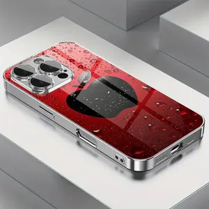 Creative Red Waterdrop Style Glass iPhone Case with Electroplated Edges - Unique Artistic Design for iPhone 17/16/15 Pro Max 14 Plus/13/12/11 Pro Air