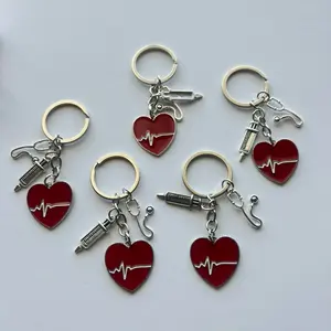Nurse Keychain – Red Heart, Syringe & Stethoscope Charms – RN Appreciation, Graduation, Nurse Week or Thank You Gift for Nurses & students