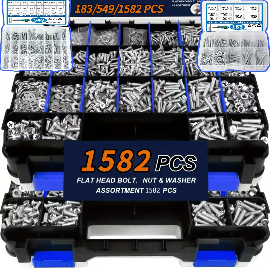 Brandon-super Nut And Bolt Assortment Kit - Phillips Head, Flat Head Screws, Common Nuts, Bolts, Washers With Double-Sided Sturdy Storage Case, Durable Long-Lasting Fasteners