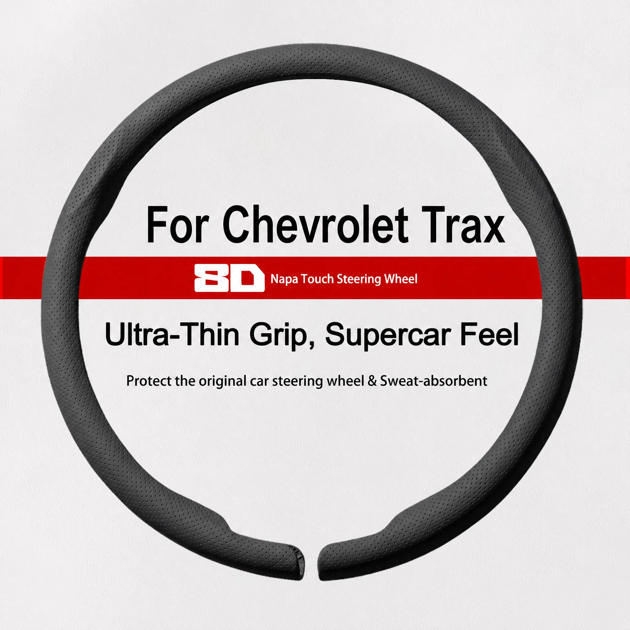 NAPPA Leather Steering Wheel Cover for Chevrolet Trax, 8D Snap-On Breathable All-Season, Anti-Slip Full Wrap
