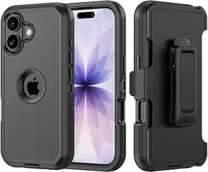 Heavy Duty Shockproof Case for iPhone 17 16 15 14 13 Pro Max 17 Air, Armor Protector Cover with Belt Clip Holster