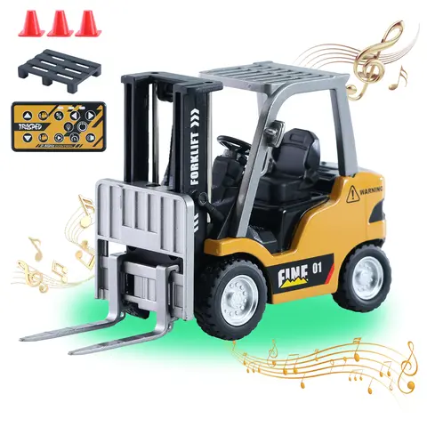 2-In-1 Mini Remote Control Forklift Toy Set - Recharge & Go (Battery Included), Transformable Lift Fork & Hook, Lights & Sound, Sound Feedback, Construction Model Vehicle, Cool Gifts for Boys, 12 Years Above, Remote Control Dump Truck Toy