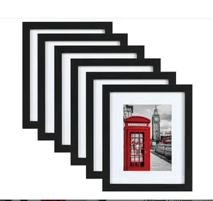 8x10 Picture Frame Set of 6, Display Picture 5x7 with Mat or 8x10 Without Mat, Black Woodgrain