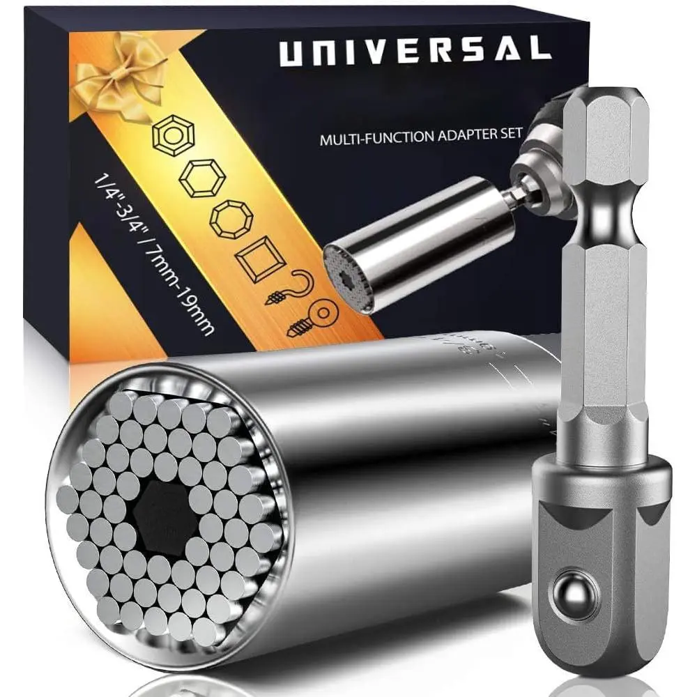 Super Universal Socket Tool Set with Power Drill Adapter - Travel-Light, Multifunctional Tool & Adapter Set for Hex/Square Bolts, Home Repairs - Father's Day Gift for Dad, Husband, Grandpa, Step Dad from Daughter, Son, Wife
