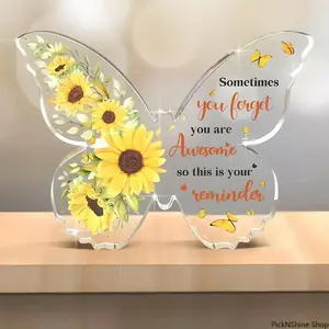 Butterfly & Sunflower Pattern Acrylic Plaque, 1 Count Creative Decorative Plaque, Desktop Ornament for Home Office Decor, Indoor Home Decoration