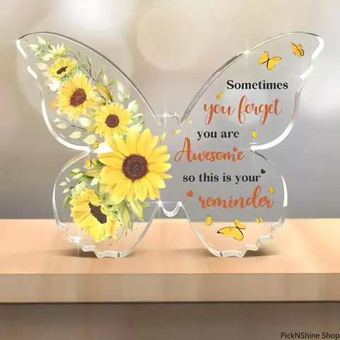 Acrylic Butterfly & Sunflower Decorative Wall Plaque - 1-Count Fashion Accessory, Home Decor Products, Aesthetic Room Decoration, Mom Gift for Living Room, Office Home Decor