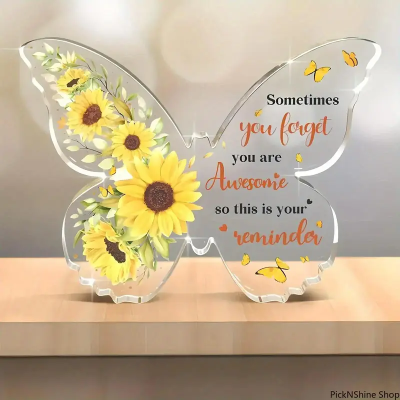 Acrylic Butterfly & Sunflower Decorative Wall Plaque - 1-Count Fashion Accessory, Home Decor Products, Aesthetic Room Decoration, Mom Gift for Living Room, Office Home Decor