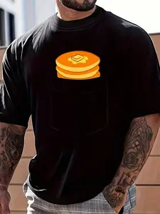 100% Cotton Pancake In The Pocket Breakfast Food Pocket Pancake T-Shirt Women's Men's Graphic Tee Crew Neck summer vacation Tops