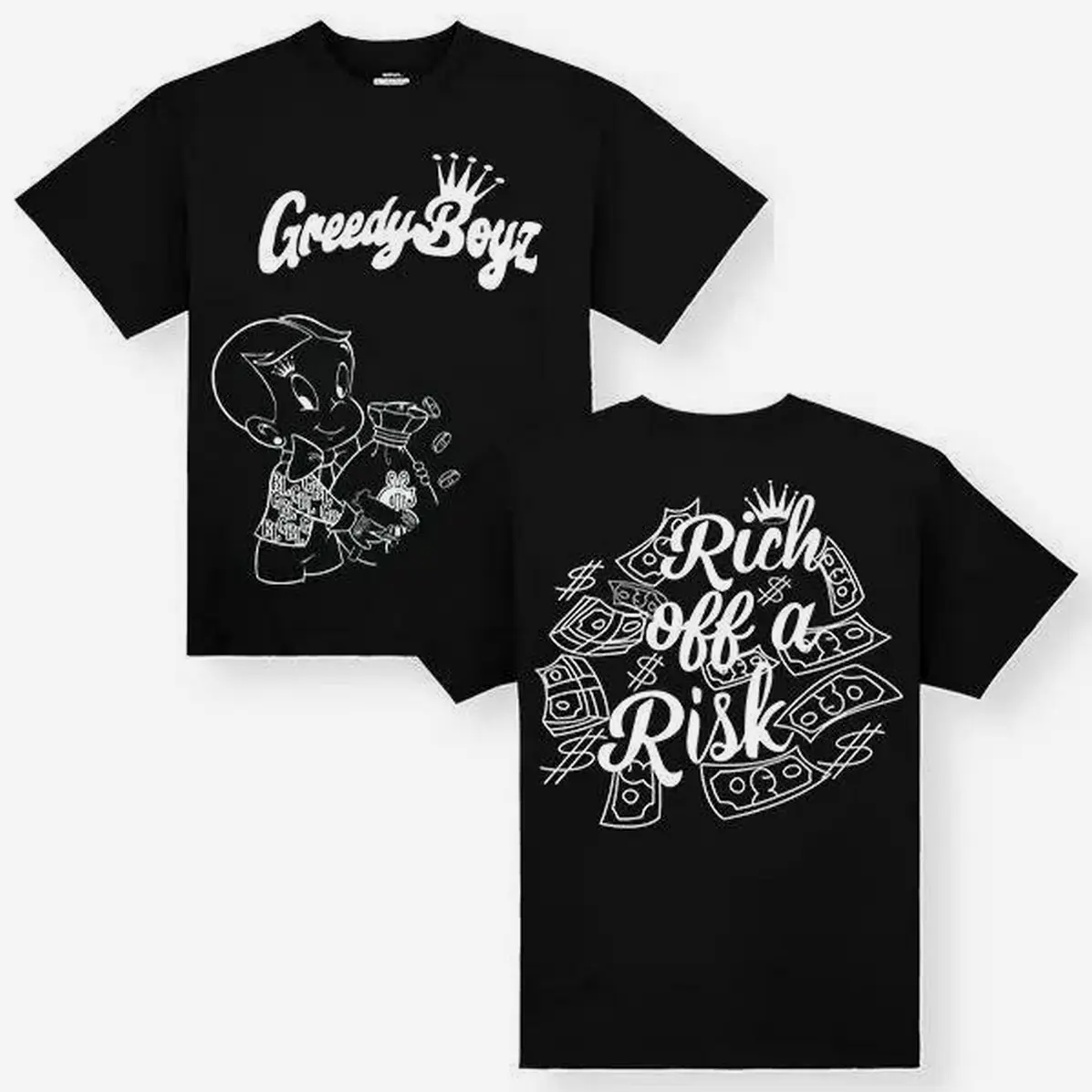 Graphic T-Shirt with 'Rich off a Risk' Print, Unisex Short Sleeve Streetwear Top in Comfortable, Lightweight Ringspun Cotton