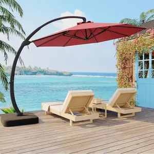 11FT Cantilever Outdoor Umbrella with Base, Heavy Duty Aluminum Offset Patio Shade, Infinite Tilt, 360° Rotation, Sports Stand, UV-Resistant for Patio, Deck, Poolside, Garden