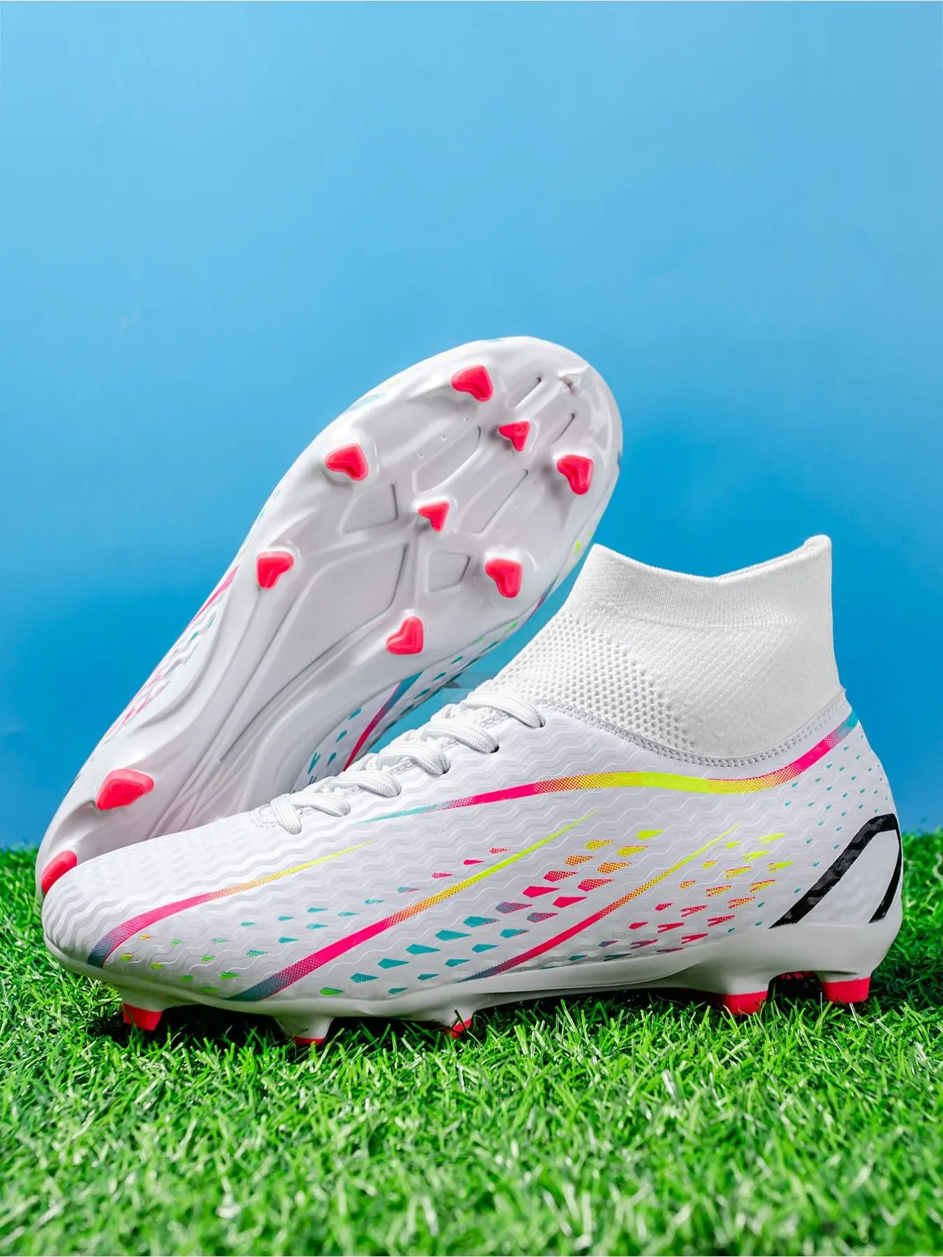 Men's All Over Print Lace Up Sports Soccer Shoes, Comfortable Breathable Sports Football Shoes, Professional Sports Football Cleats for Training & Competition, Football Boots, Football Field Boots, TF Soccer Shoes, Performance Boot
