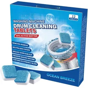Breeze Washer Cleaner Tablets 12 Count - Septic Safe Washing Machine Cleaner & Odor Eliminator - Deep Cleaning Descaler for HE Front & Top Load Washers - Laundry Tub & Drum Cleaner