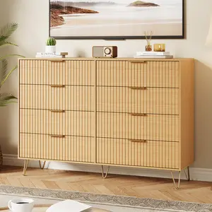 55" 8-Drawer Fluted Dresser, Modern Wooden Chest with Metal Handles for Bedroom, Living Room & Hallway