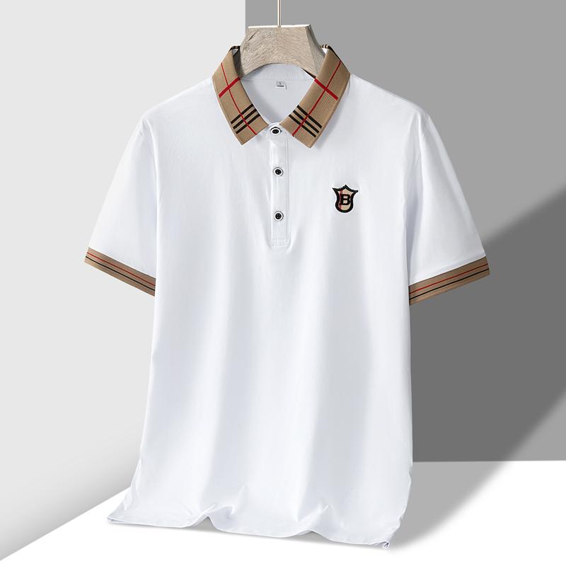 1 piece men’s casual multifunctional short-sleeve polo shirt with letter embroidery; classic plaid striped color-block men’s polo shirt