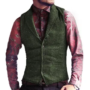 Men's Vintage Herringbone Shawl Collar Wool-Blend Tweed Vest: Elevate Retro Formal Styles for Events & Daily Chic Looks