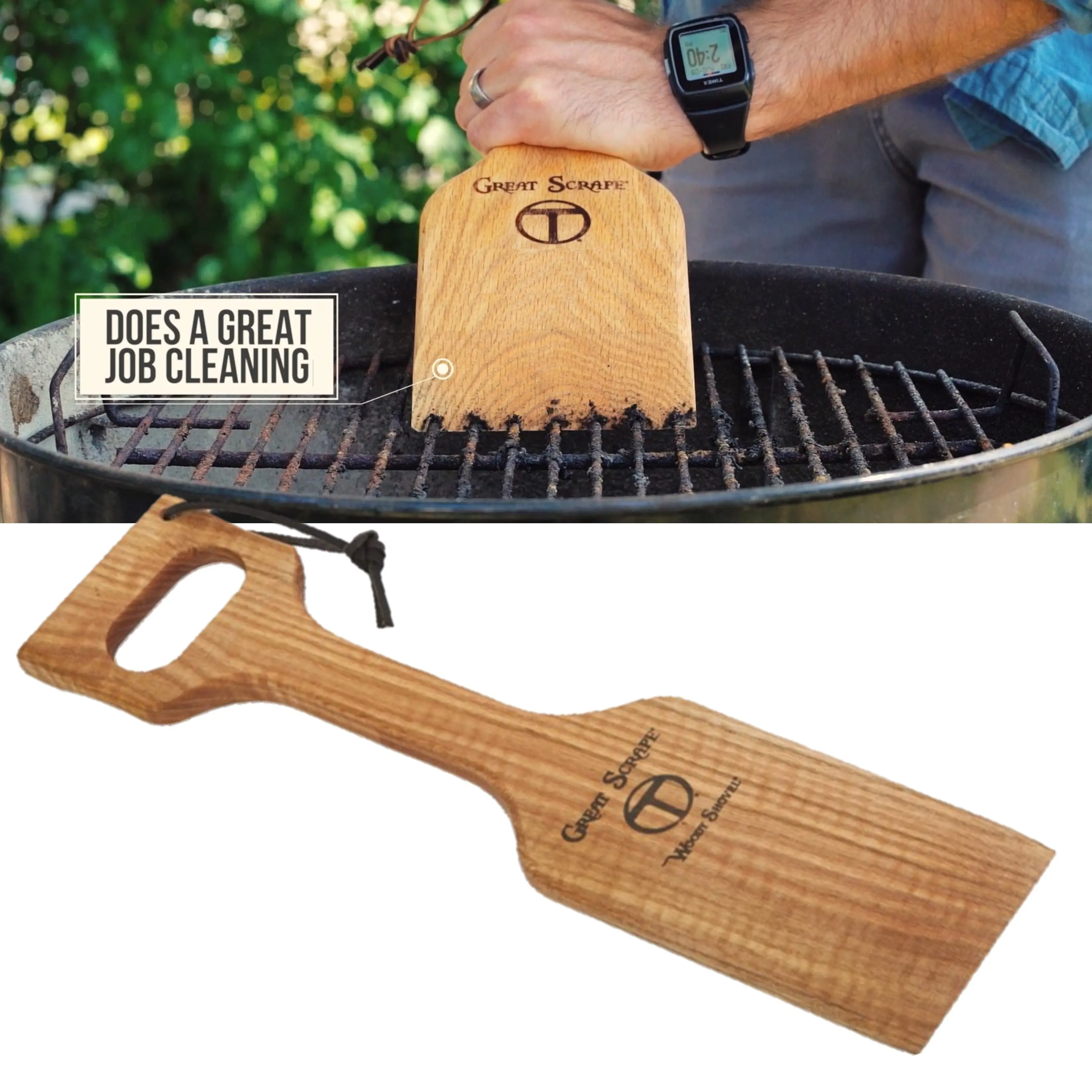 Great Scrape - Ultimate BBQ Cleaning Tool & Wood Grill Scraper.  Replaces the metal wire brush utensils.