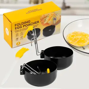 2-Piece Foldable Non-Stick Egg Poacher Set, Stainless Steel Heat Resistant Steamer Inserts, Home Cooking Essentials for Perfect Eggs