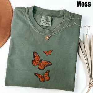 Comfort Colors Butterfly Tee, Embroidered Butterfly Shirt, Minimalist Shirt, Embroidered Tee, Embroidered Shirt, Custom Shirt, Retro Shirt